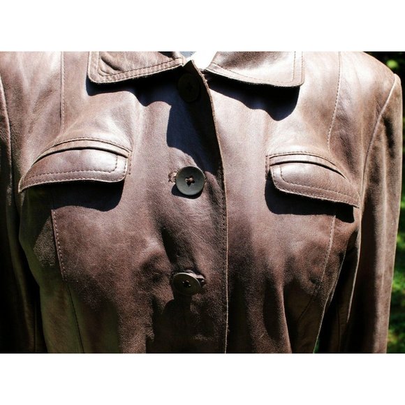 John Carlisle Vtg-look Leather Coat Long Womens Lg Steampunk Cosplay Brown Aged - Picture 4 of 12